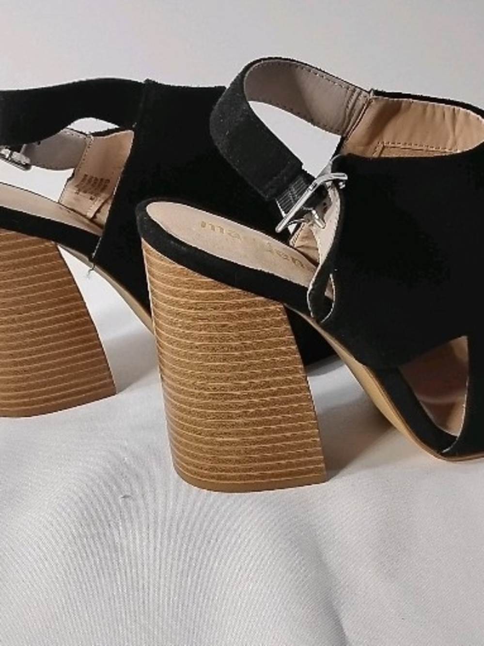 Steve Madden Black Suede Stacked Block Heel Sandals